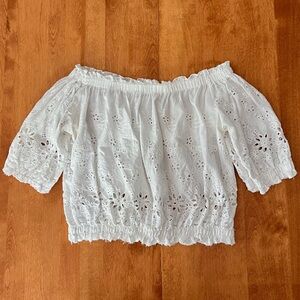 Caren Forbes Eyelet Off the Shoulder Crop Top